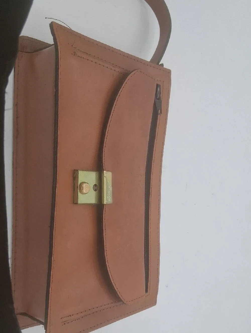 Men's Brown Leather Wrist Clutch with Front Pocket and Lock